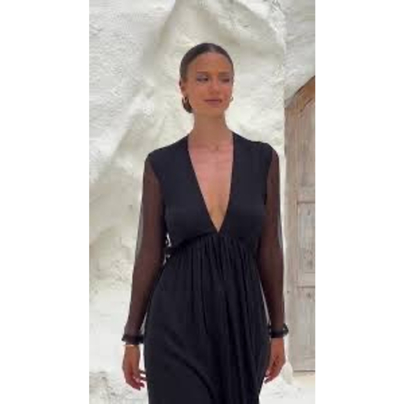 Women's Pampelone Gray Plunge Sheer Panel Maxi Dress Large - Picture 2 of 16